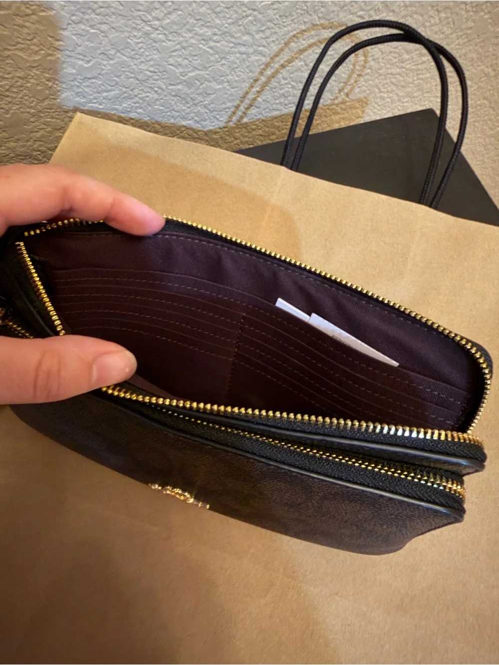 Coach Brown Signature Zip Wristlet Pouch